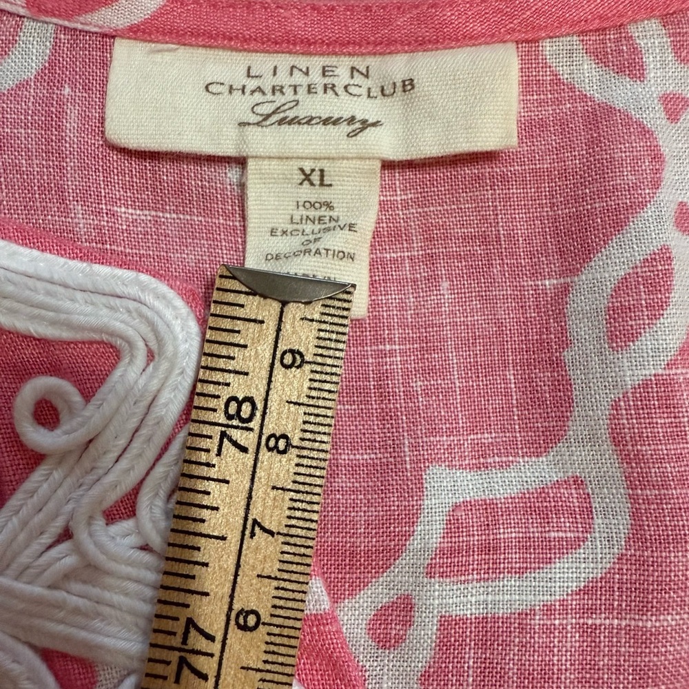 Charter Club Luxury Pink Embroidered Linen‎ Tunic Top Boho Coastal Style Sz XL - Picture 3 of 10